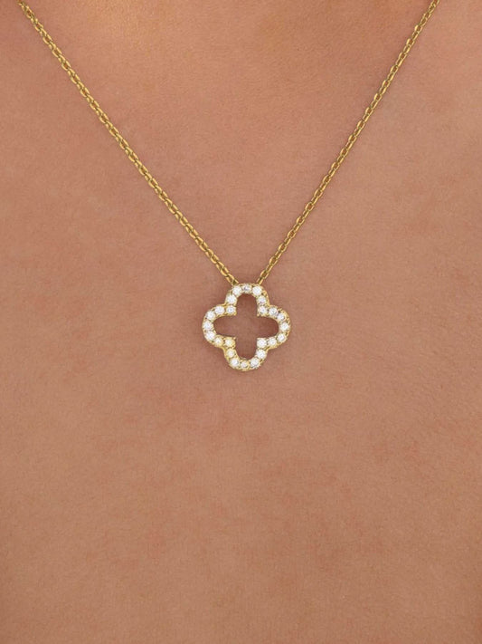 Inlaid Zircon Clover Pendant Necklace - Tredona LLC