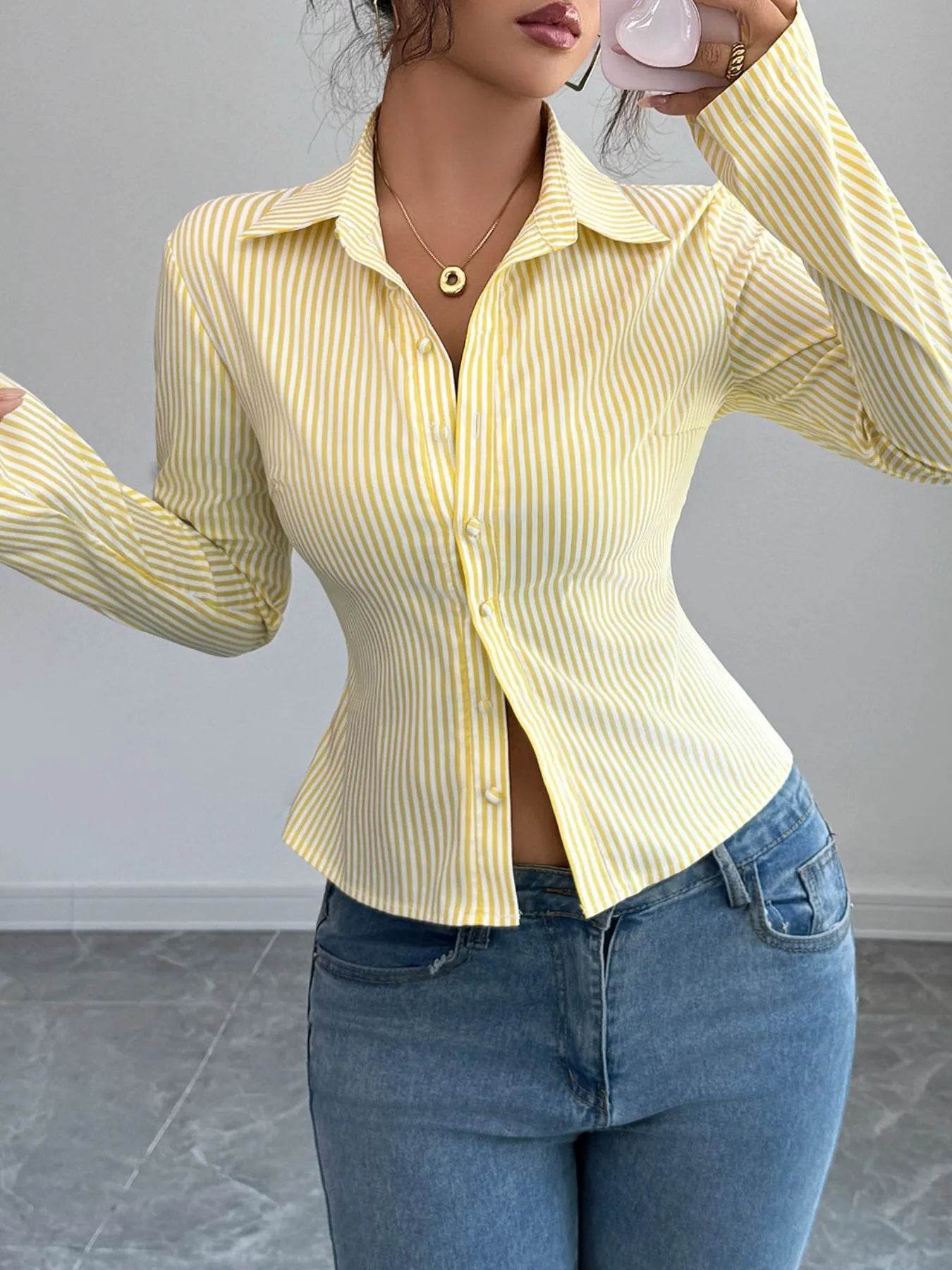 Striped Button-Up Long Sleeve Shirt - Tredona LLC