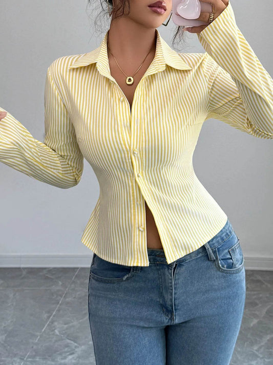 Striped Button-Up Long Sleeve Shirt - Tredona LLC