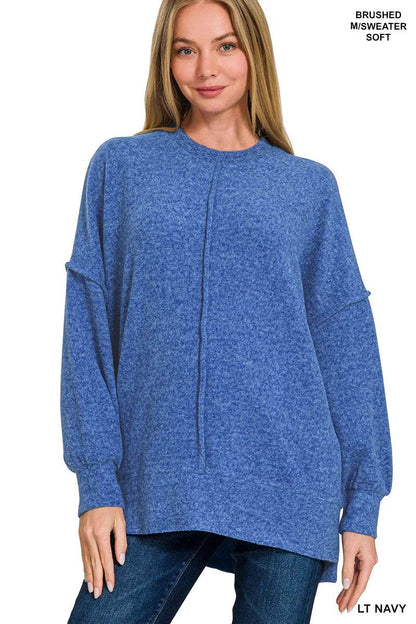 Zenana Brushed Melange Hacci Oversized Sweater - Tredona LLC
