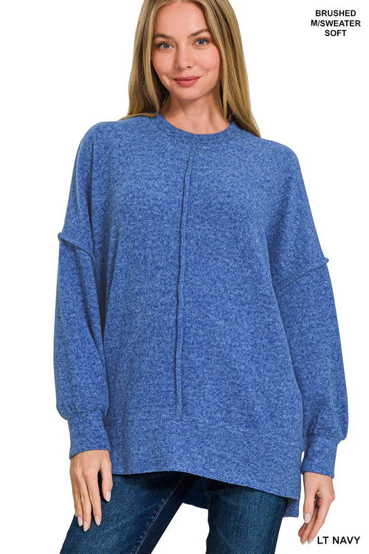 Zenana Brushed Melange Hacci Oversized Sweater - Tredona LLC