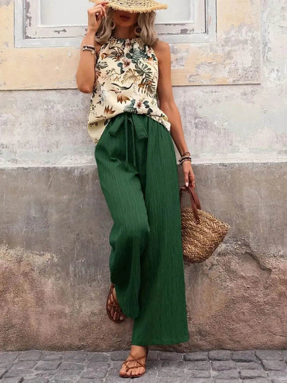 Printed Tank Top and Wide Leg Pants Set - Tredona LLC