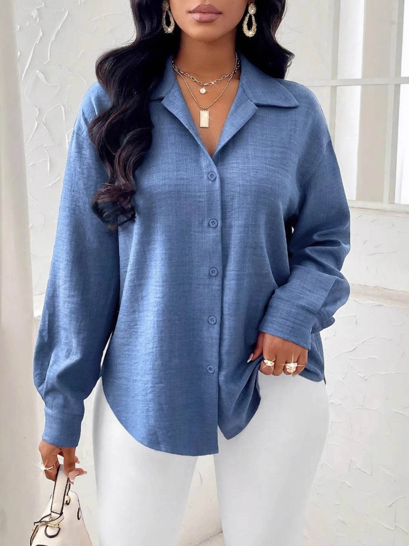 Collared Long Sleeve Blouse - Tredona LLC