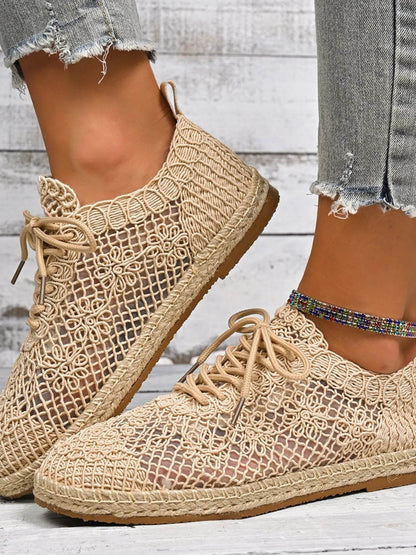 Breathable Woven Lace Up Sneakers - Tredona LLC