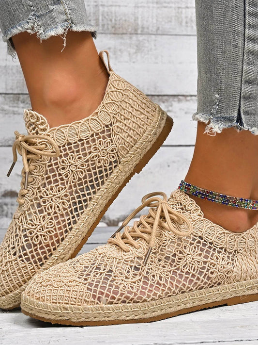 Breathable Woven Lace Up Sneakers - Tredona LLC