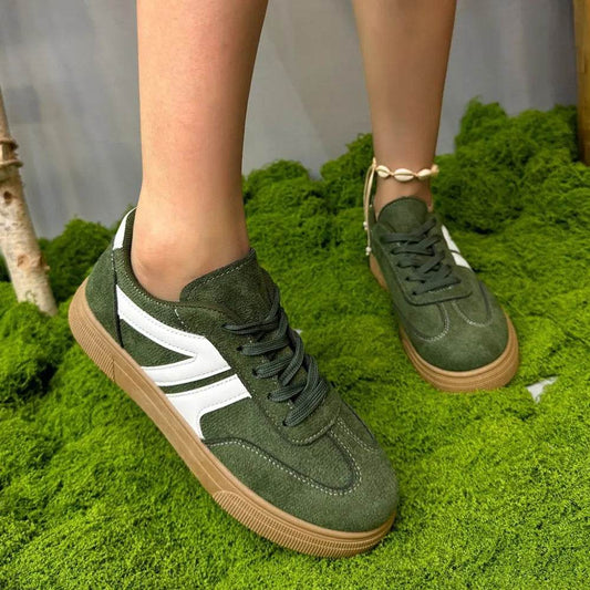Lace Up Round Toe Contrast Sneakers - Tredona LLC