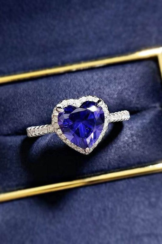 2 Carat Moissanite Heart-Shaped Side Stone Ring - Tredona LLC