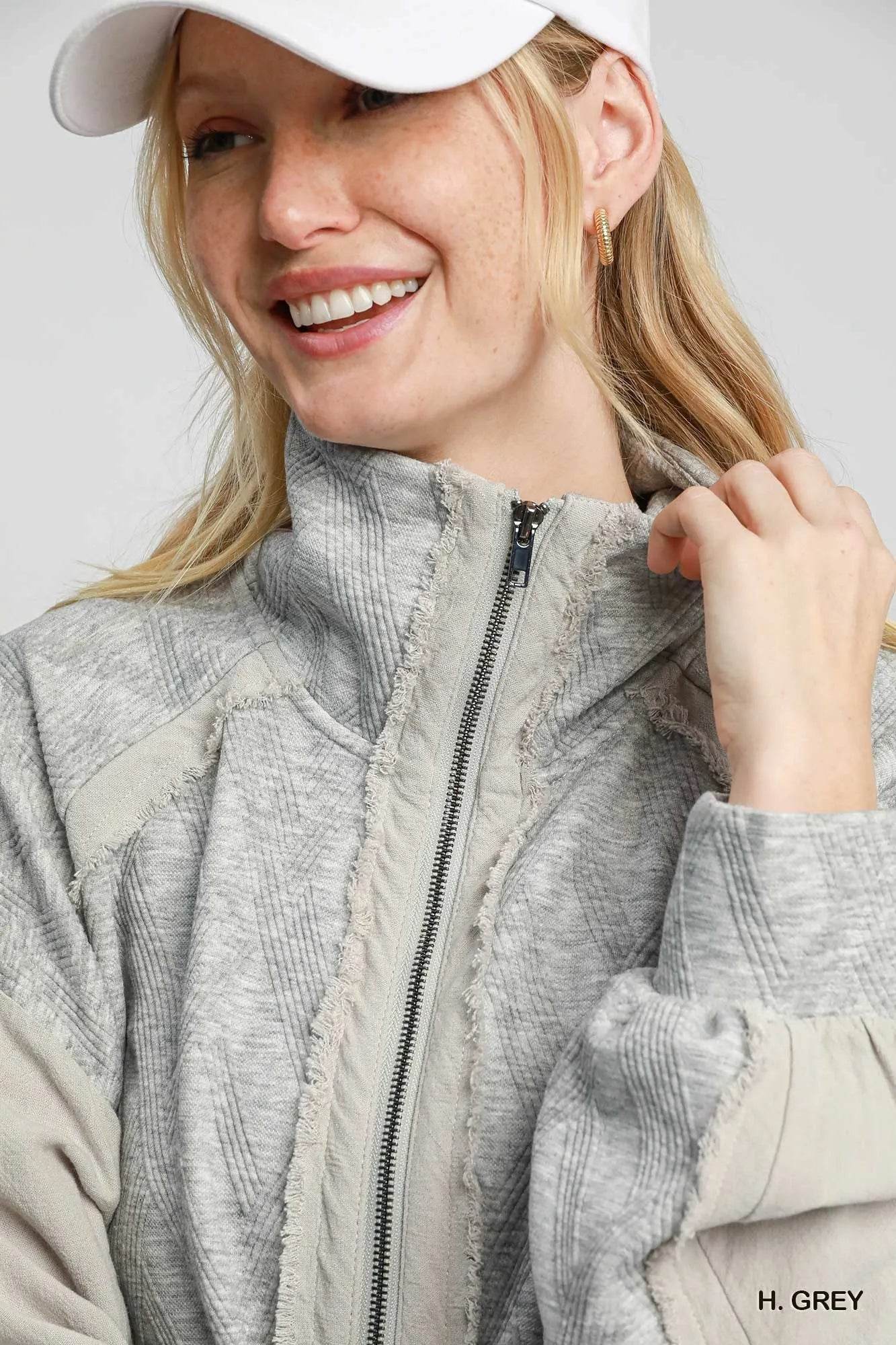 Umgee Two-Way Jacquard Zip-Up Jacket - Tredona LLC