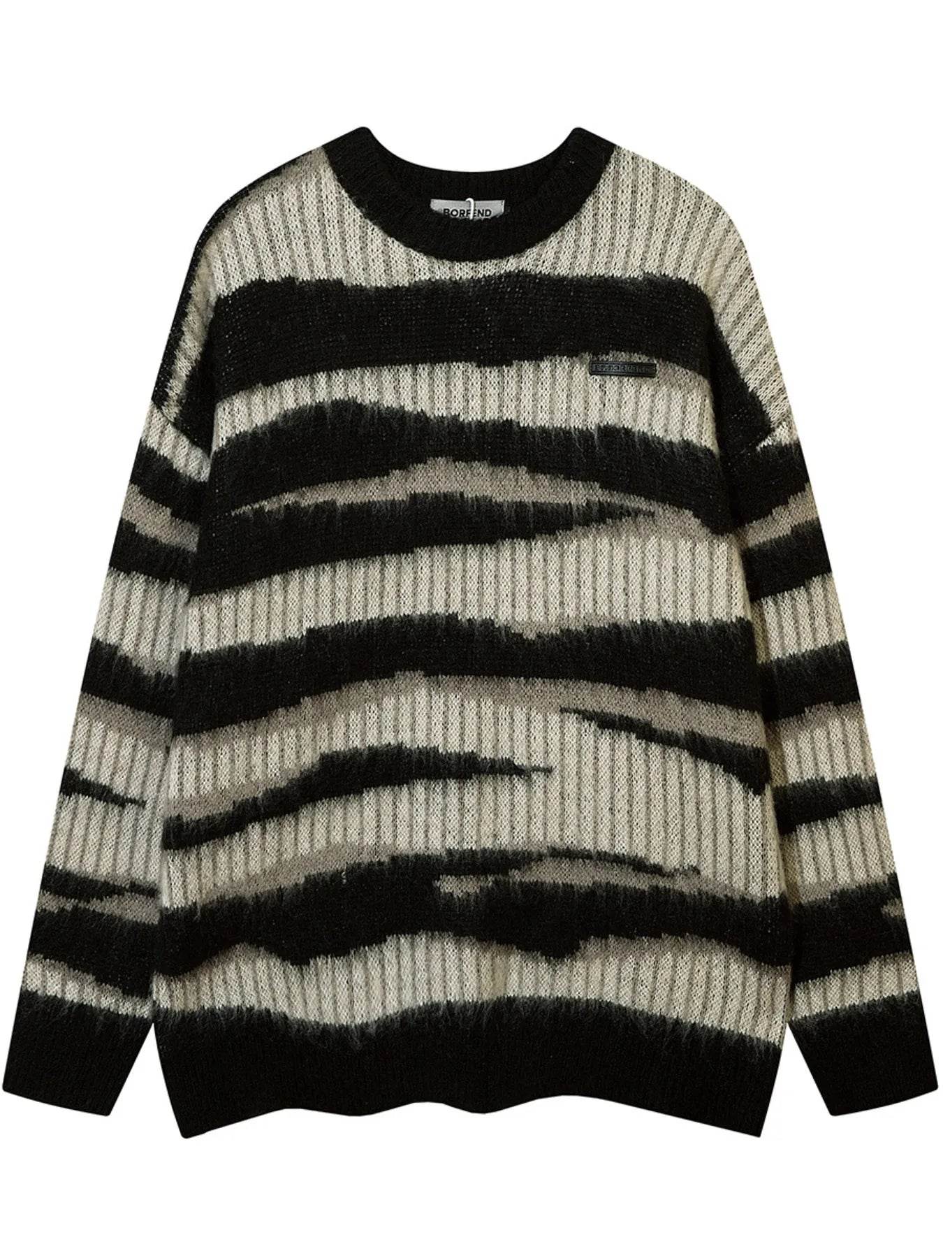 Men's Oversized Contrast Striped Round Neck Sweater - Tredona LLC