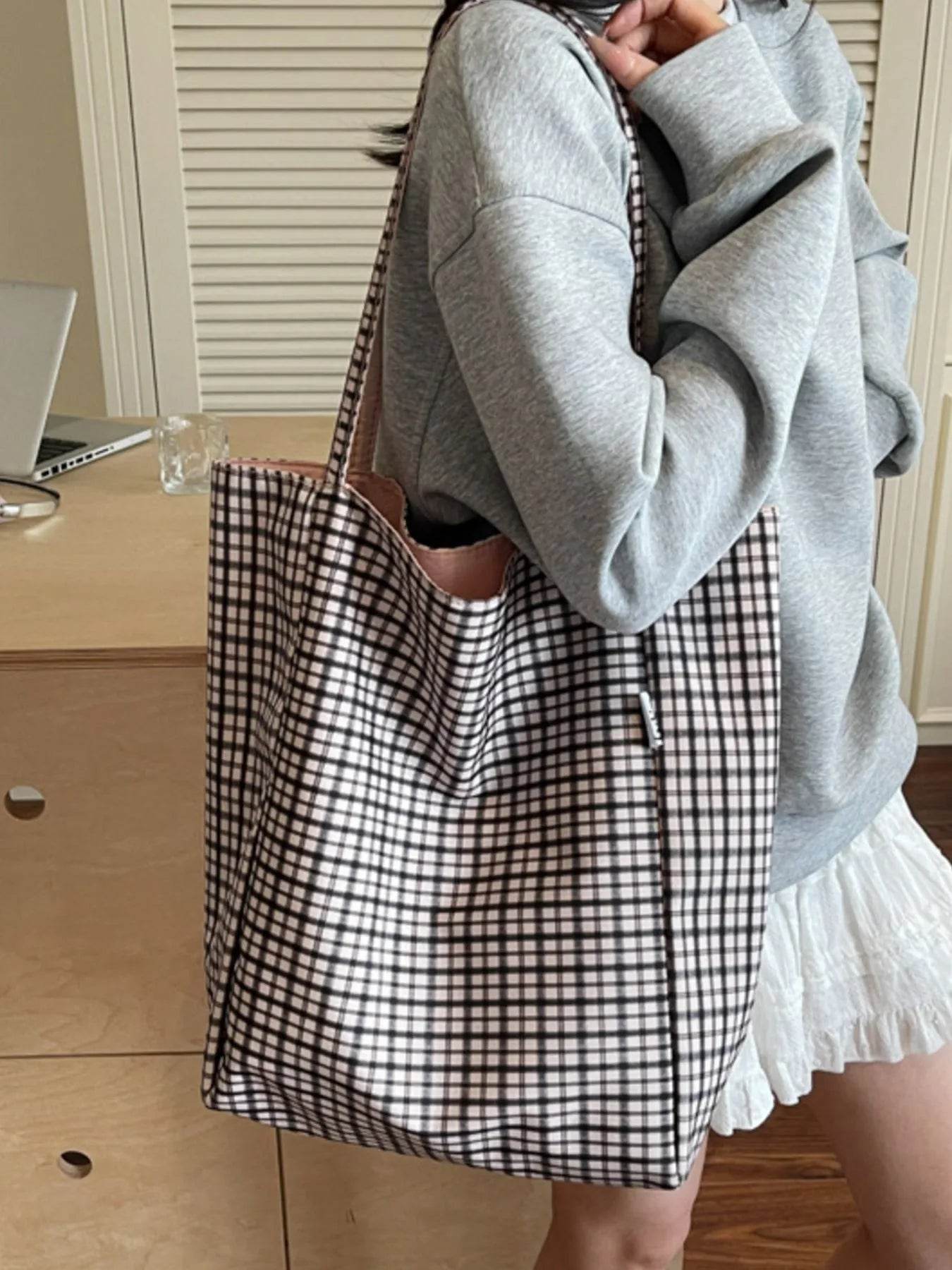 Plaid Pattern Tote Bag - Tredona LLC