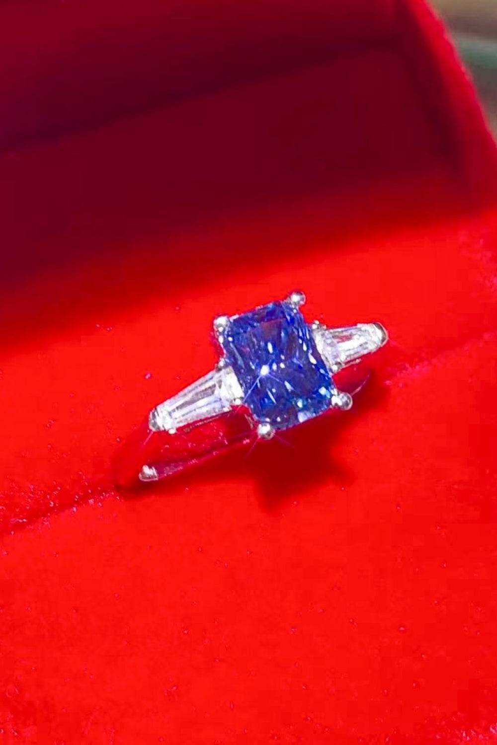 1 Carat Moissanite Platinum-Plated Rectangle Ring in Blue - Tredona LLC