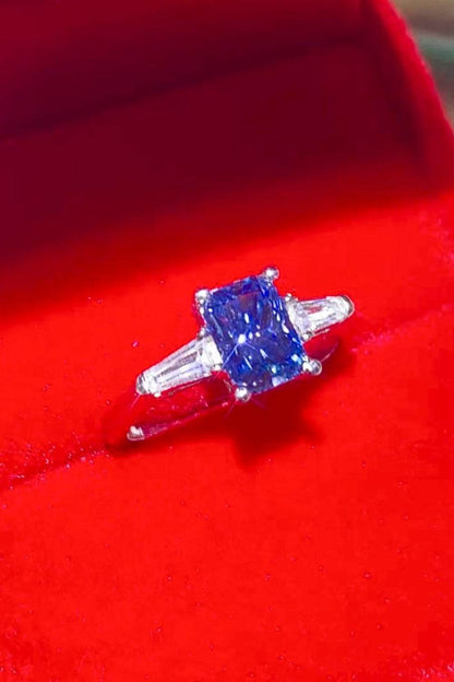 1 Carat Moissanite Platinum-Plated Rectangle Ring in Blue - Tredona LLC