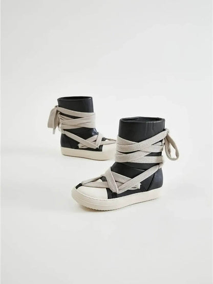 Lace-Up Round Neck Sneaker Boots - Tredona LLC