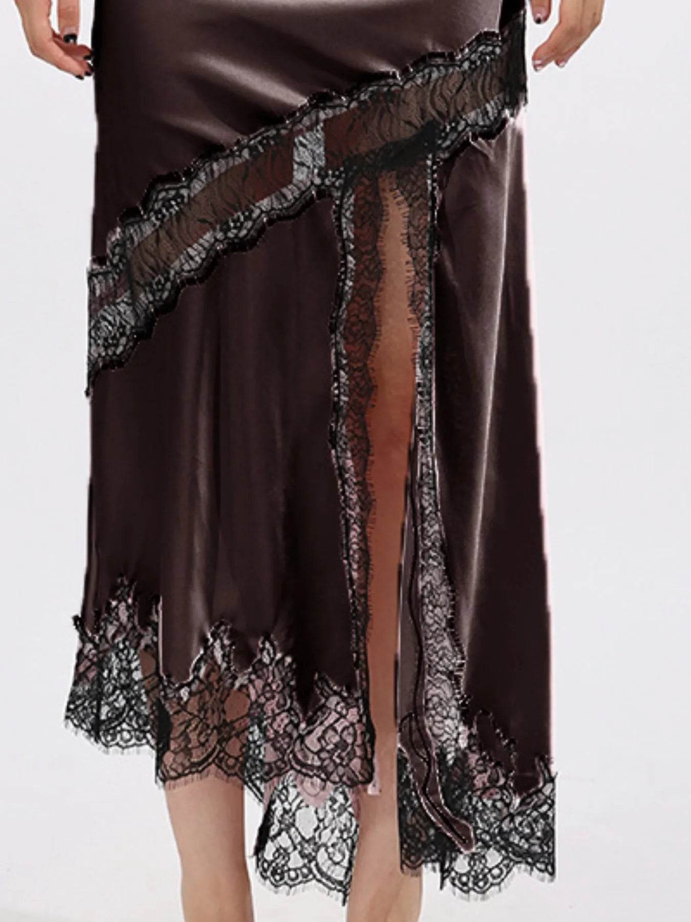 Lace Trim Asymmetrical Midi Skirt - Tredona LLC