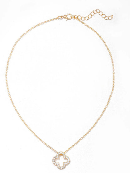 Inlaid Zircon Clover Pendant Necklace - Tredona LLC