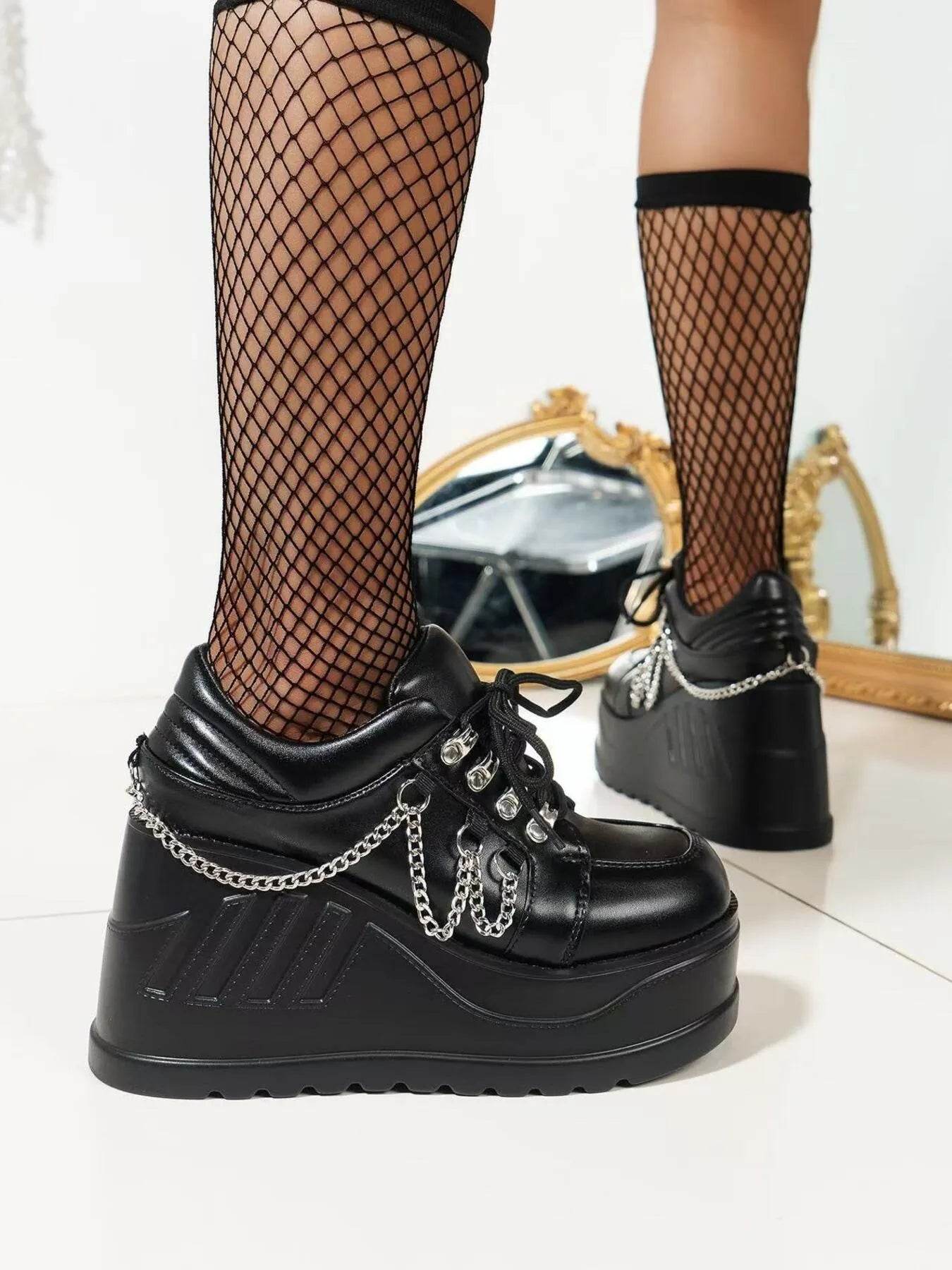 Lace Up Platform Wedge Sneakers - Tredona LLC