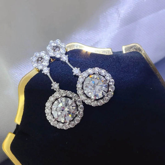 4 Carat Crystal Drop Dangle Earrings with Round Halo Design - Tredona LLC