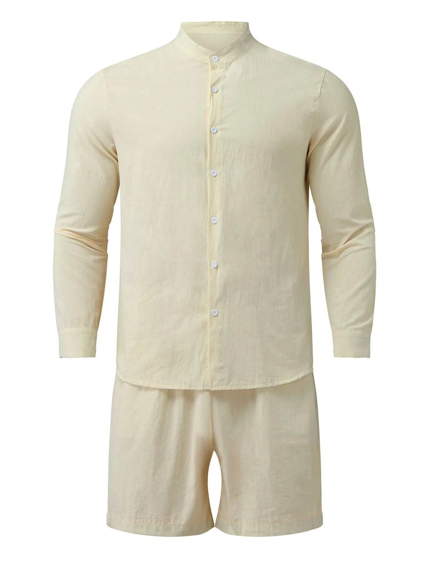 Men's Full Size Button Up Long Sleeve Shirt and Shorts Set Plus Size - Tredona LLC