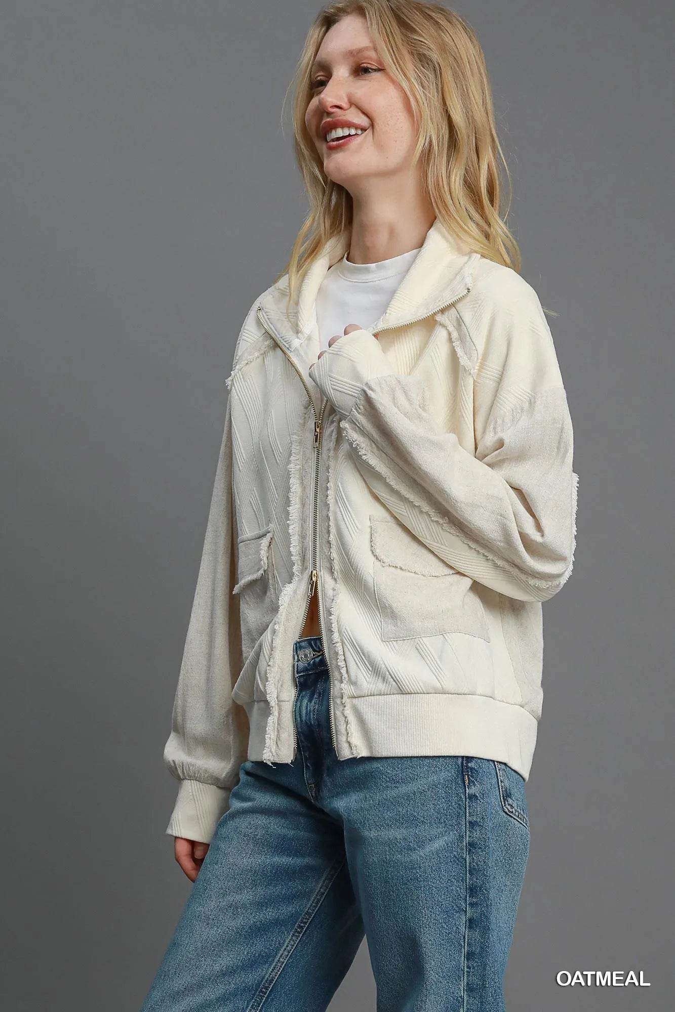 Umgee Two-Way Jacquard Zip-Up Jacket - Tredona LLC