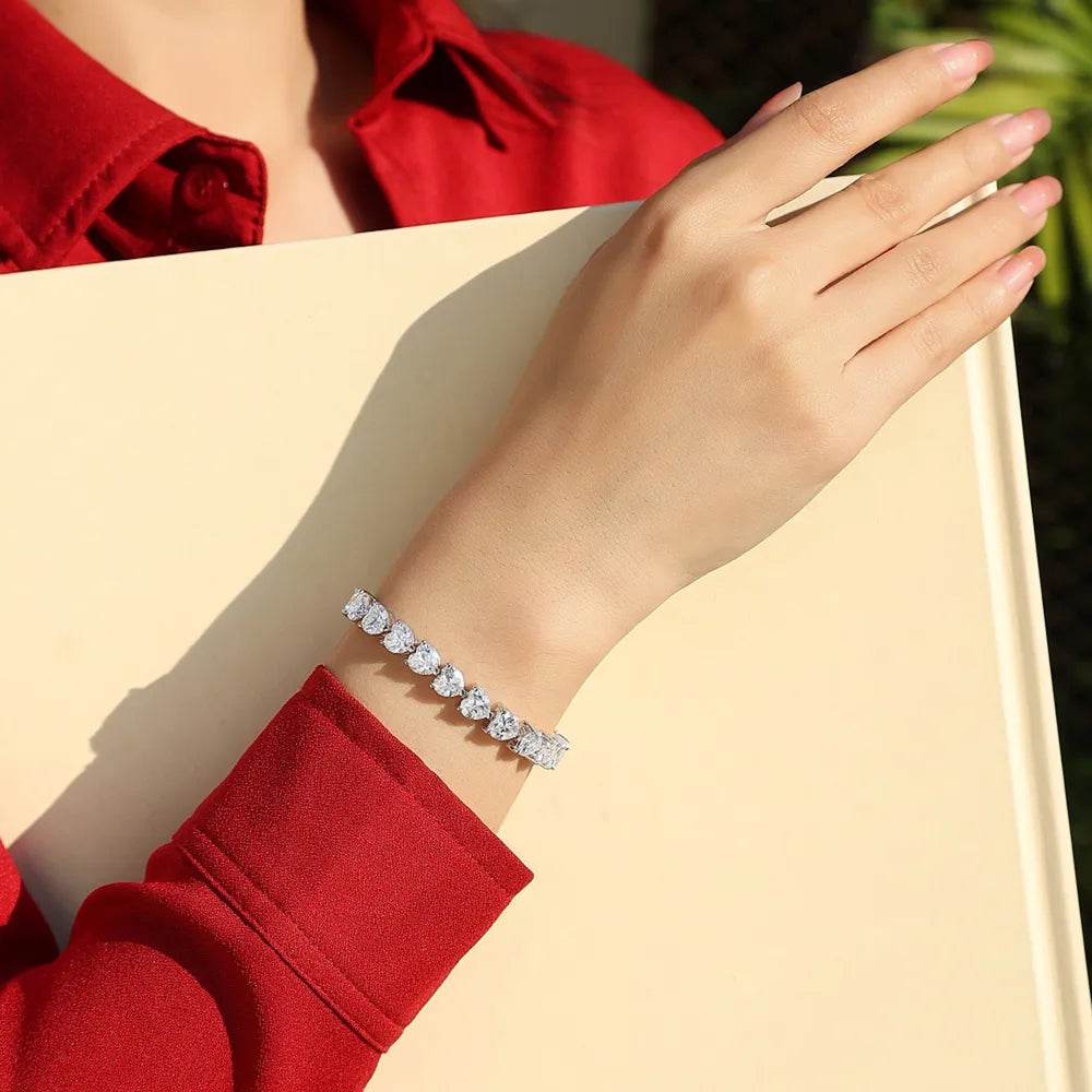 24 Carat Moissanite 925 Sterling Silver Heart Bracelet - Tredona LLC