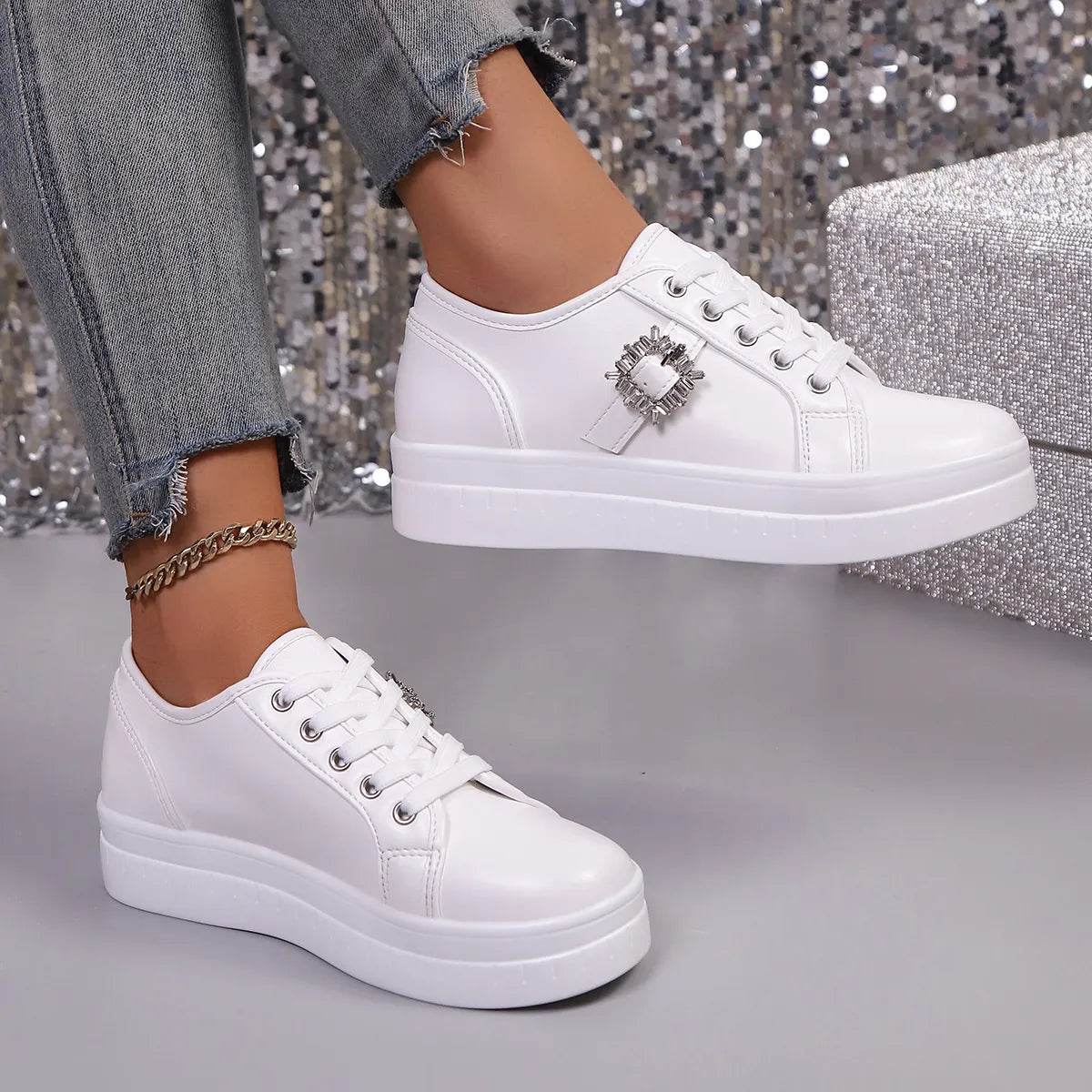 Rhinestone Embellishment Platform Sneakers - Tredona LLC