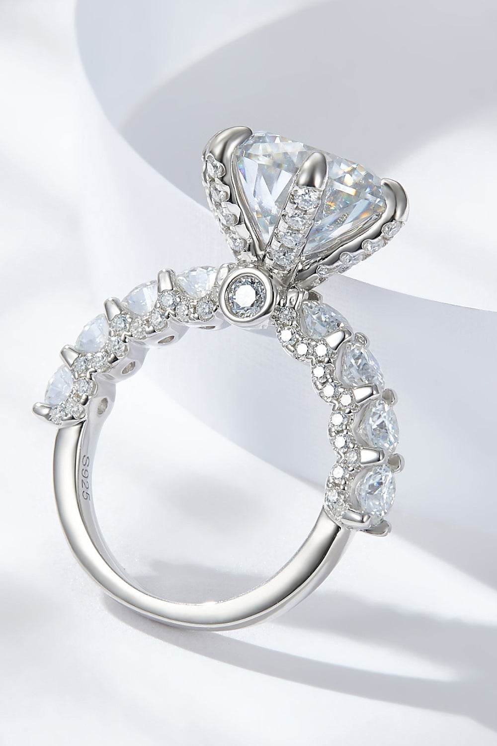 3-Carat Moissanite Platinum-Plated Side Stone Ring - Tredona LLC