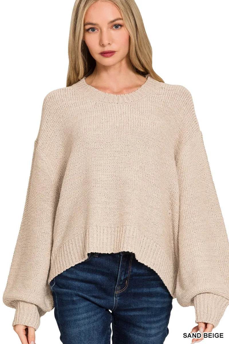 Zenana Oversized Baloon Sleeve Sweater - Tredona LLC