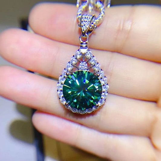 10 Carat Moissanite 925 Sterling Silver Teardrop Shape Necklace - Tredona LLC