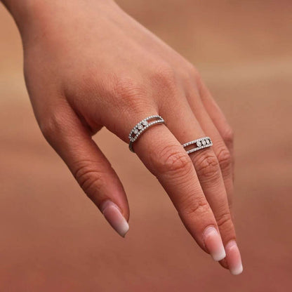 Moving Crystal Bar Necklace and Ring Jewelry Set - Tredona LLC