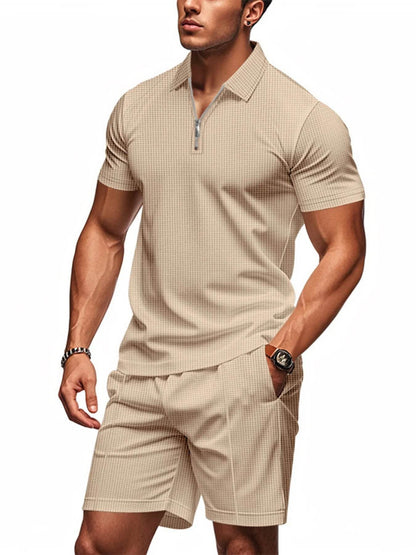 Men's Plus Size Quarter Zip Short Sleeve Top and Shorts Set - Tredona LLC