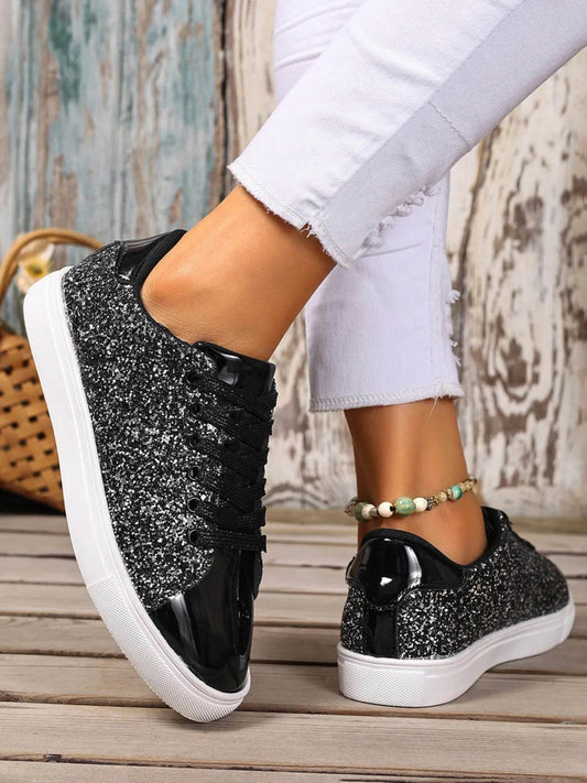 Sequin Lace Up Sneakers - Tredona LLC