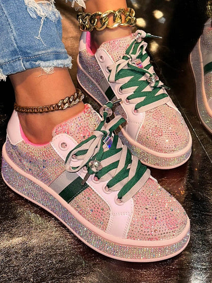 Rhinestone Round Toe Sneakers - Tredona LLC