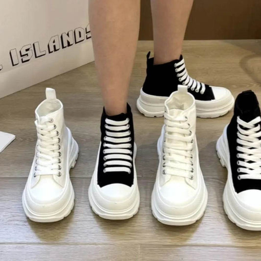 Lace Up Canvas Platform Sneakers - Tredona LLC