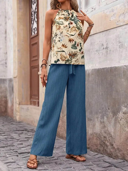 Printed Tank Top and Wide Leg Pants Set - Tredona LLC