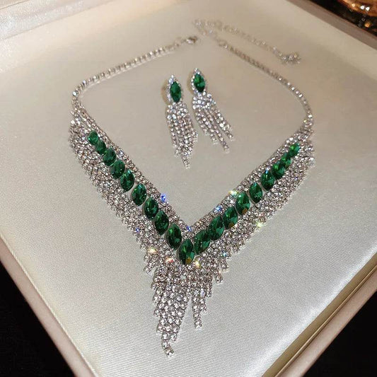 Copper Rhinestone Earrings and Necklace Jewelry Set - Tredona LLC