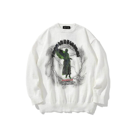 Men's Gothic Angel Wings Embroidered Knit Sweater - Tredona LLC