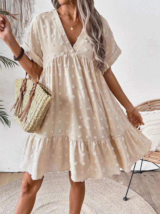 Ruffled Hem Swiss Dot Mini Dress - Tredona LLC