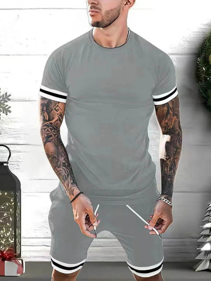 Men's Plus Size Round Neck Short Sleeve Top and Shorts Set - Tredona LLC