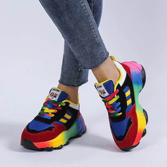 Lace-Up Mesh Round Toe Platform Sneakers - Tredona LLC
