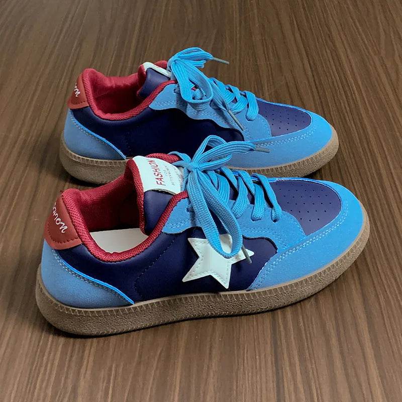 Contrast Star Lace-Up Athletic Sneakers - Tredona LLC