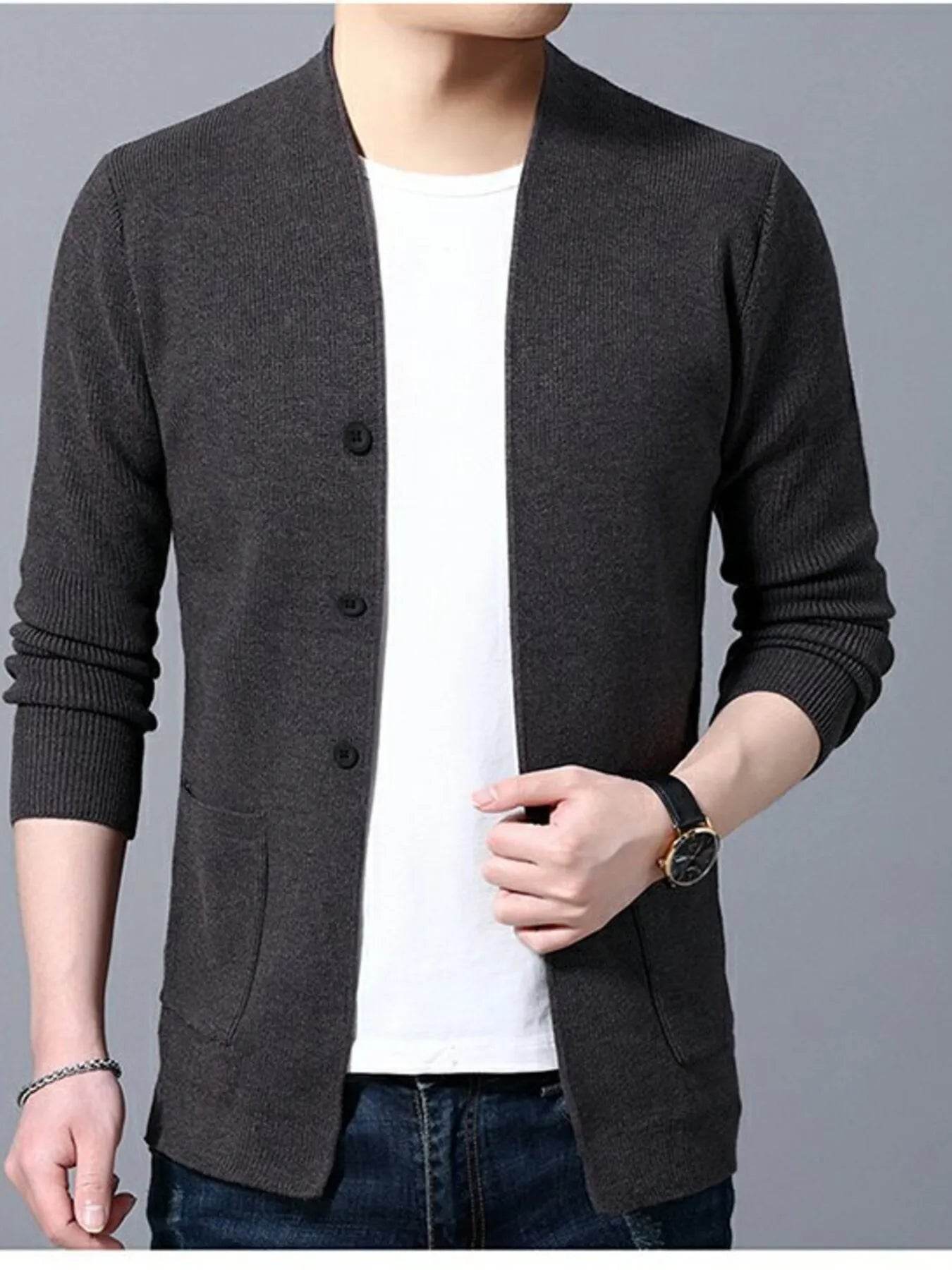 Men's Plus Size Long Sleeve Cardigan with Pockets - Tredona LLC