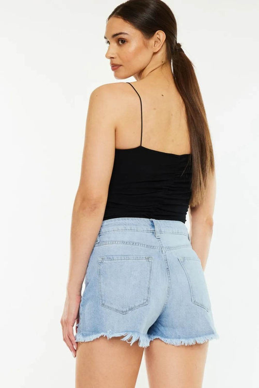 Kancan Raw Hem Distressed High Waist Denim Shorts - Tredona LLC