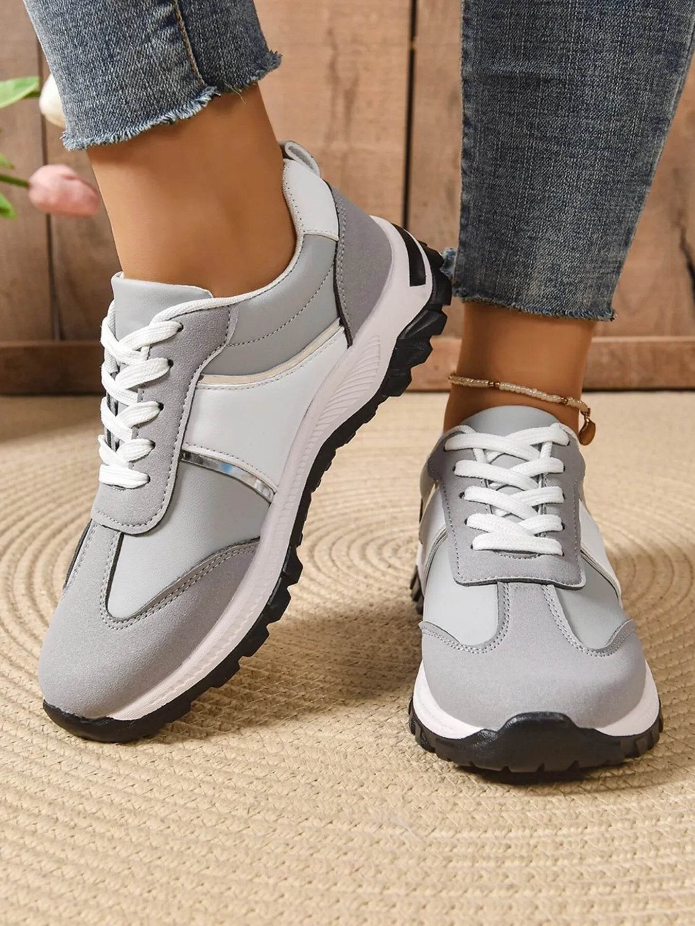 Contrast Lace Up Sneakers - Tredona LLC