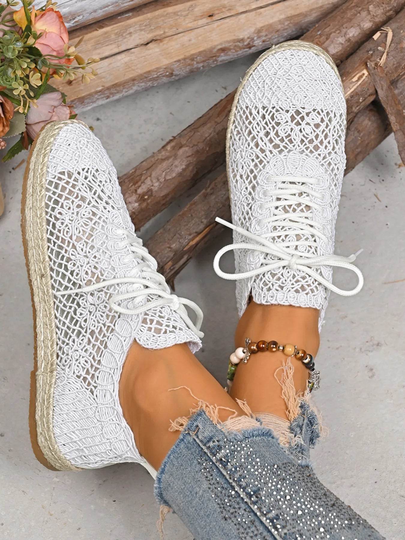 Breathable Woven Lace Up Sneakers - Tredona LLC