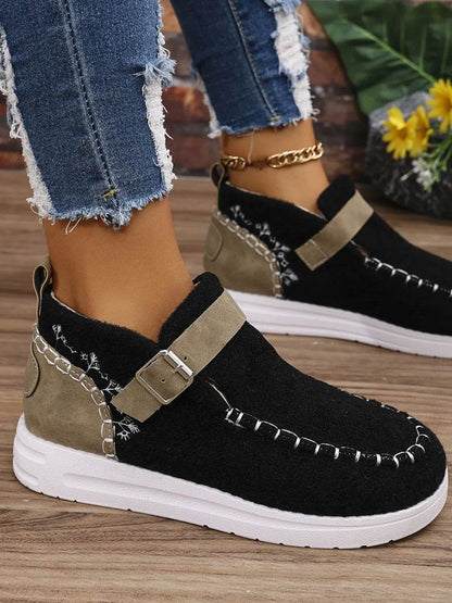 Contrast Round Toe Buckle Sneakers - Tredona LLC