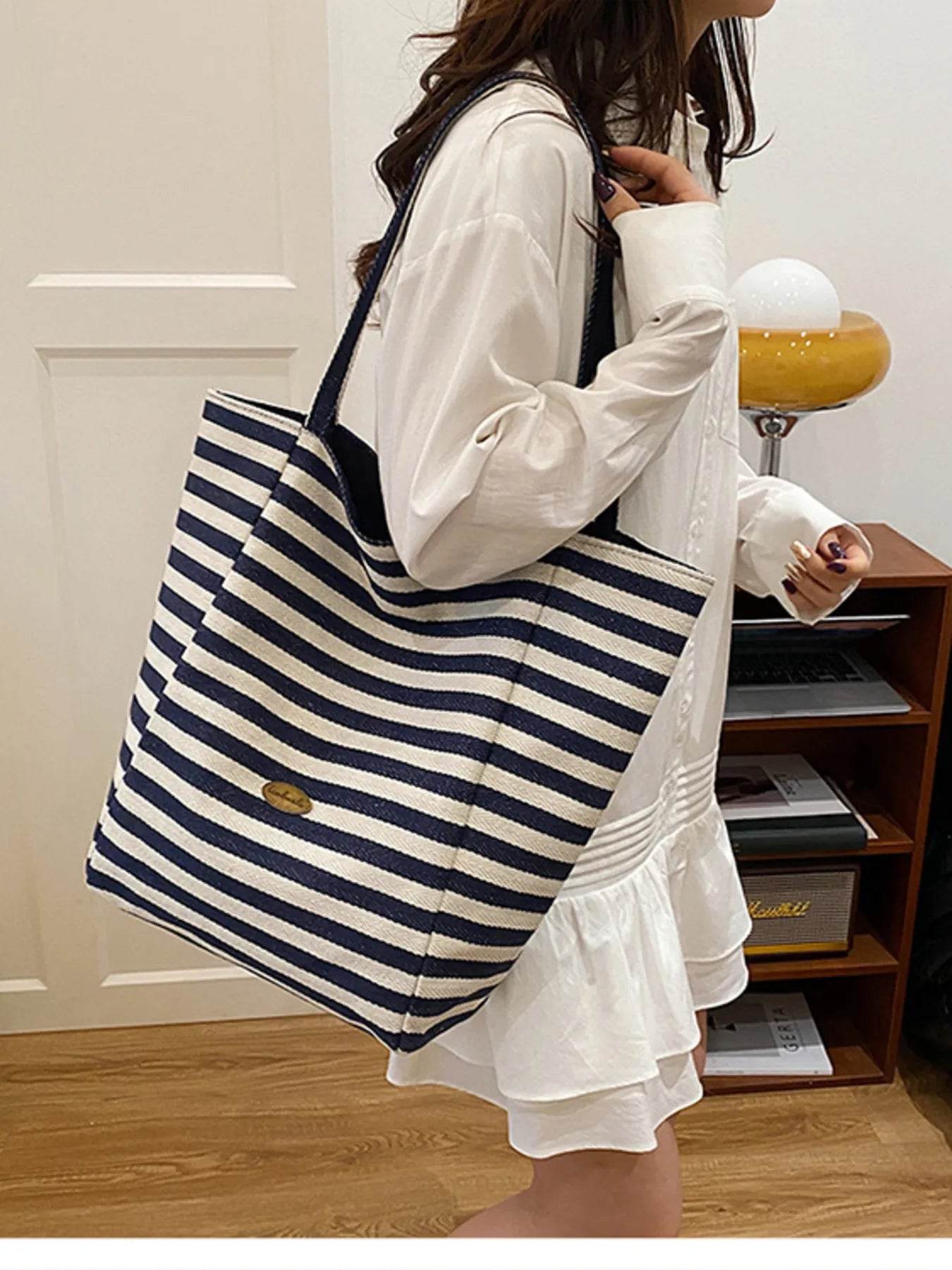 Striped Canvas Tote Bag - Tredona LLC