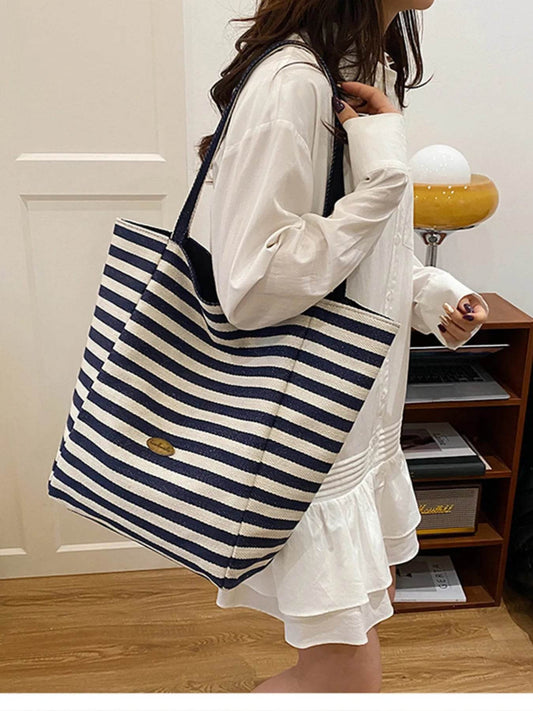 Striped Canvas Tote Bag - Tredona LLC