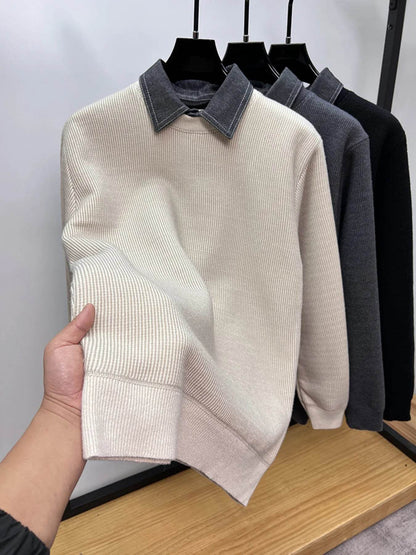 Men's Plus Size Ribbed Knit Collared Neck Sweater - Tredona LLC