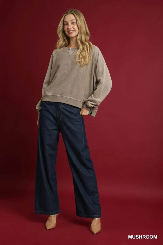 Umgee Mineral Wash French Terry Sweatshirt - Tredona LLC