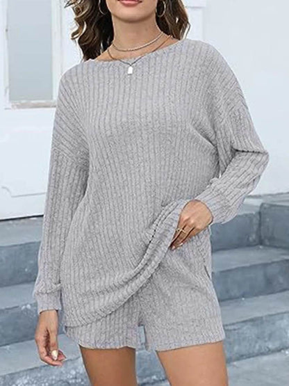 Round Neck Dropped Shoulder Top and Shorts Set - Tredona LLC